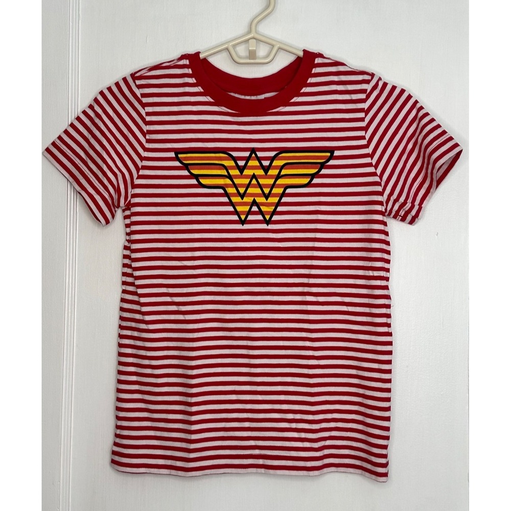 Hanna Andersson Size 130 7-8 Red & White Striped Wonder Woman SS T-Shirt